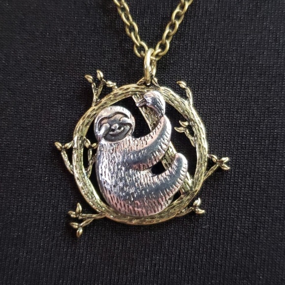 Custom Sloth Necklace Bronze Silver Swinging Tree - Picture 4 of 8
